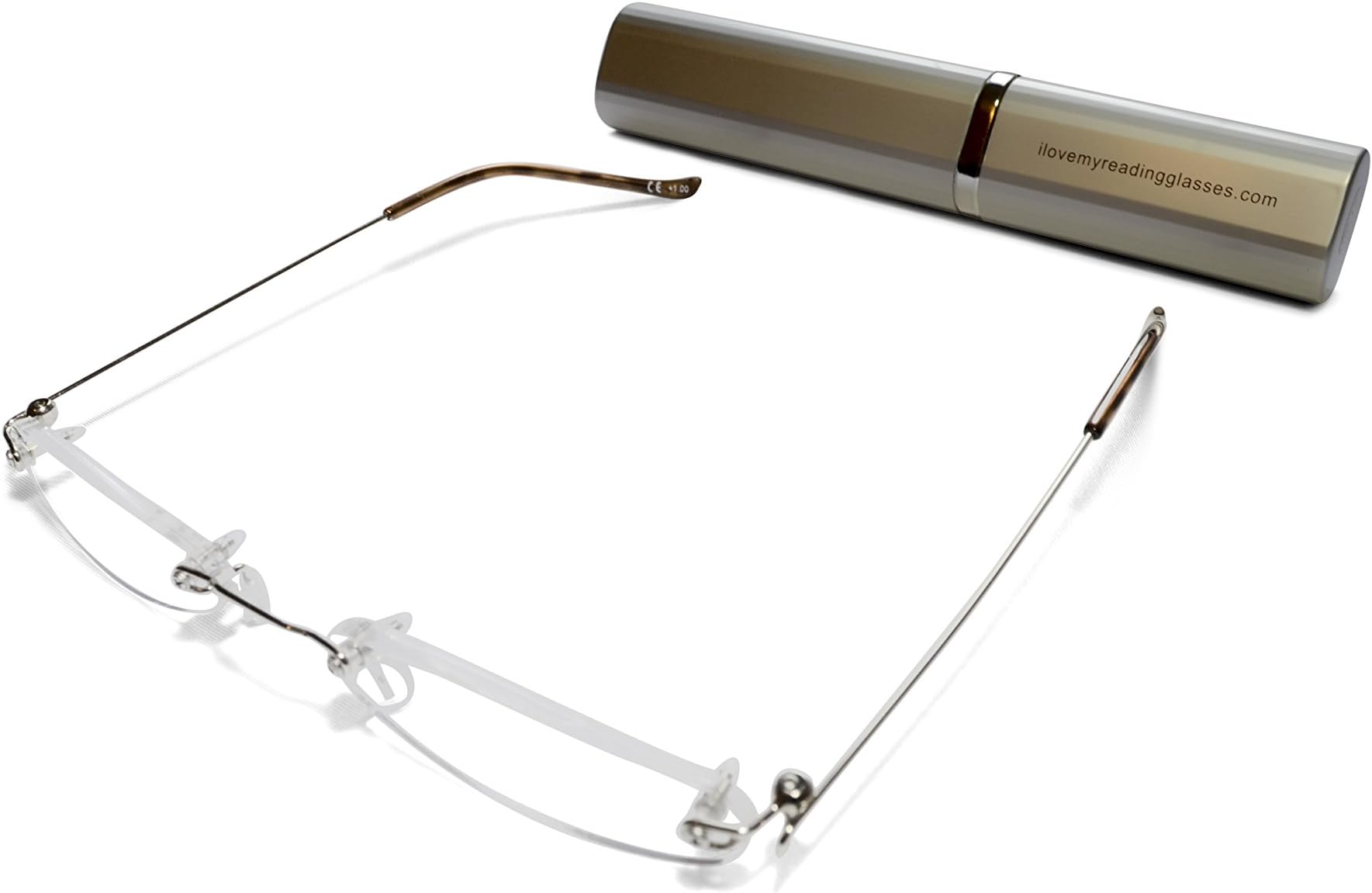 Rimless Silver Reading Glasses +1.5 Light Sturdy and Reliable in Several Metal Finished Colours,Free Aluminium Matching case/CE Certified/EN ISO 12870