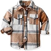 Yaopelky Toddler Boy Flannel Plaid Shirt Kids Long Sleeve Button Down Jacket Lapel Pocket Top Regular Fit Casual Fall Clothes