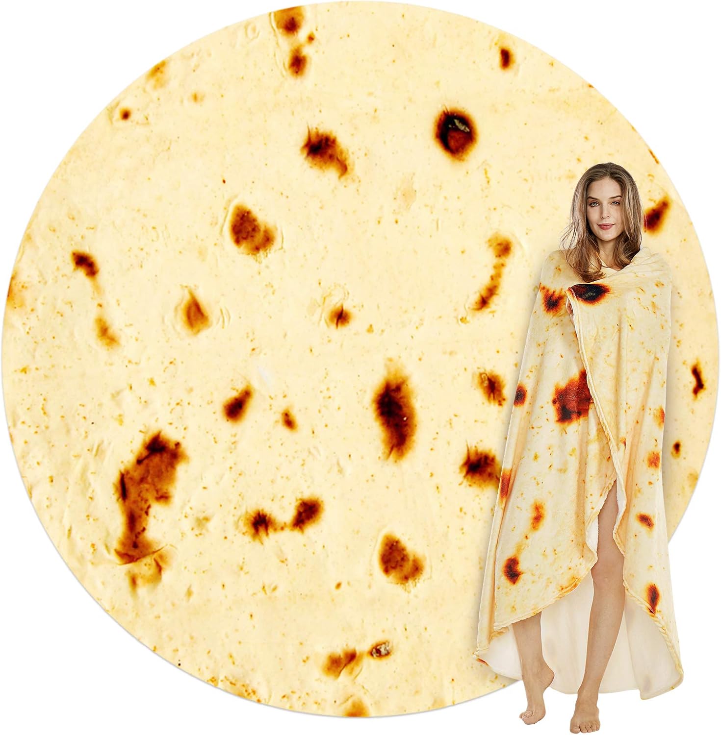 SeaRoomy Burritos Tortilla Throw Blanket, Tortilla Wrap Blanket, Novelty Tortilla Round Blanket Giant Tortilla Round Soft Blanket for Adults and Kids