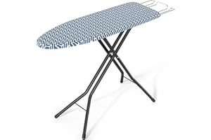 KINGBOARD Compact Ironing Board with Iron Rest, Foldable Ironing Board with Height Adjustable, Heavy Duty Iron Table Stand with Extra Thick Cover & Metal Legs, 43x13 Blue