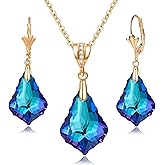 EVEVIC Austrian Crystals Baroque Pendant Necklace Earrings for Women 14K Gold Plated Hypoallergenic Leverback Drop Dangle Earrings Jewelry Set