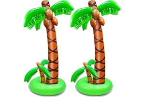 TURNMEON [ Exclusive Two Trunks ] 2 Pack Inflatable Palm Trees, 5.5Ft Blow Up Palm Tree Luau Hawaiian Tropical Theme Birthday Indoor Party Decorations, Outdoor Summer Beach Pool Party Supplies Photo Prop Decor