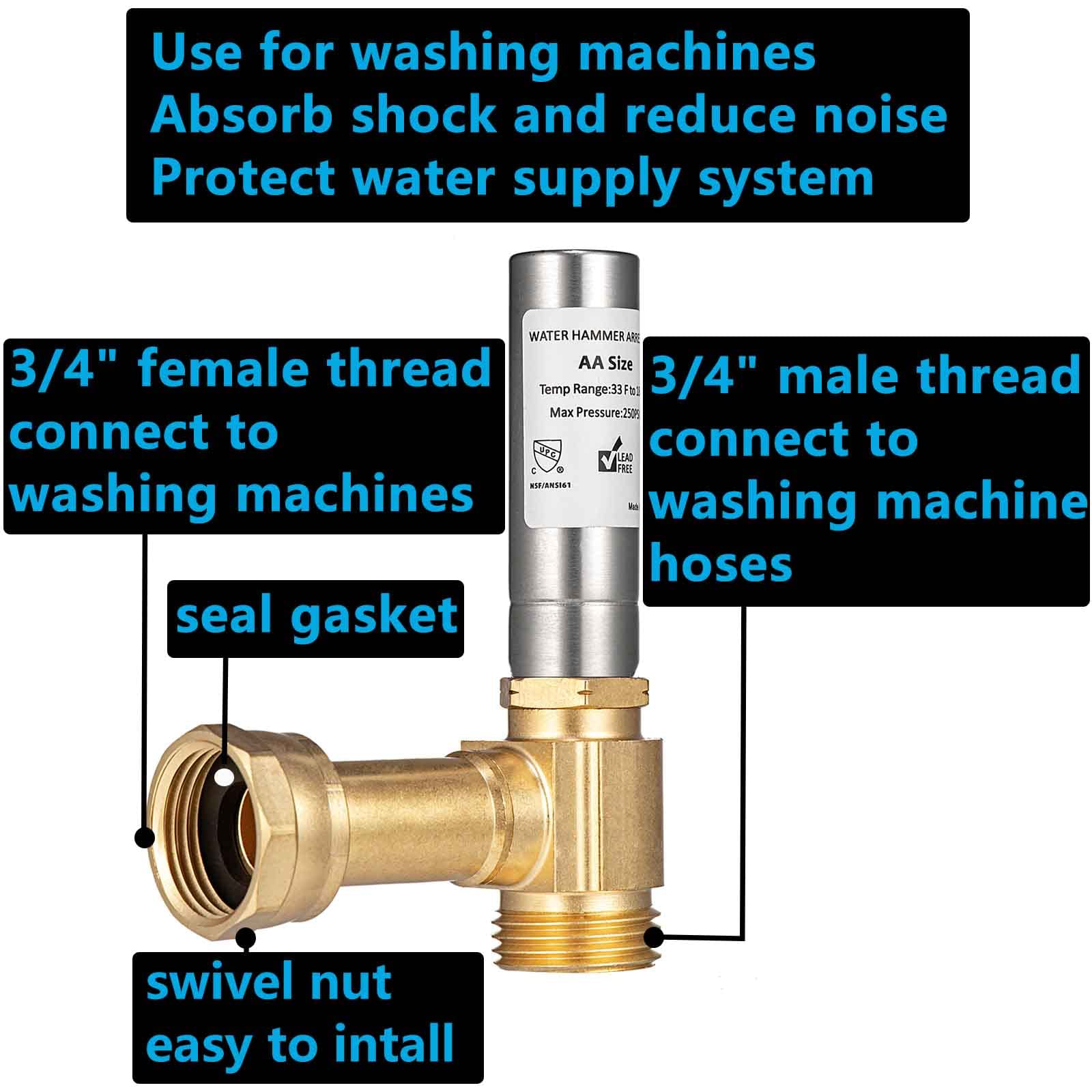 (2 Pack) Lidertik Water Hammer Arrestor Washing Machine 3/4 Absorb Shock and Reduce Noise Laundry Washer Knock Valve Garden Hose Air Inline Sink LI-Dishwasher LI-Y241-11-11-A(2 PACK)