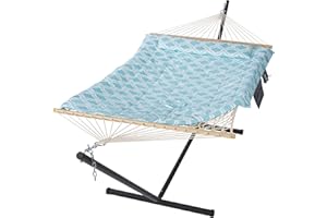 SUNCREAT Patio Hammock with Stand Included, Portable Double Hammock with Stand, Green Pattern