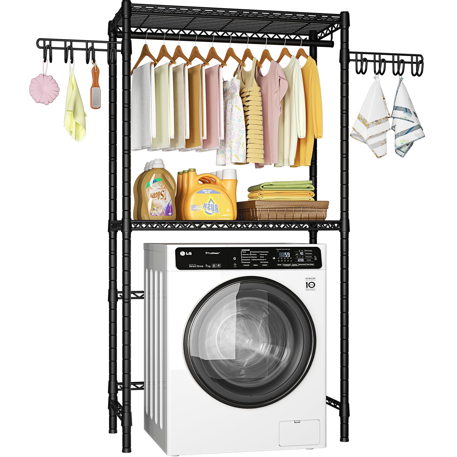 Photo 1 of Ulif U12 Laundry Room Storage Rack, 2-Tier Over Washer and Dryer Storage Shelves for Organization, Clothes Drying Rack for Hanging Clothes and Towels, 35" W x 13.4" D x 77.3" H, Black