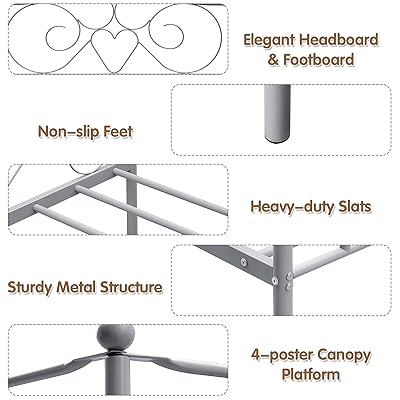Buy Giantex 4 Post Metal Canopy Bed Frame With Headboard And Footboard Classic Vintage Twin Size Metal Bed Frame Heavy Duty Platform Mattress Foundation No Box Spring Needed Easy Assembly Pewter Online In