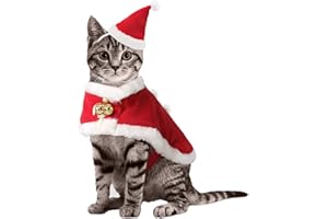 Enjoying Cat Christmas Costume, Pet Santa Hat with Xmas Clothes for Cats Small Dogs Rabbits, Cat Santa Hat and Red Warm Cloak Coat, New Year Puppy Red Clothes Outfit, Adjustable