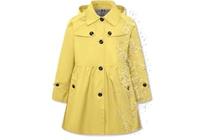 Betusline Girl's Rain Jackets Lightweight Waterproof Hooded Trench Coat Raincoats for Kids,2-14 Years