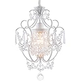 FLSFU Modern Mini Chandelier,White Retro Crystal Light Fixtures Ceiling Mount 1 Light Small Crystal Chandeliers for Bedroom E