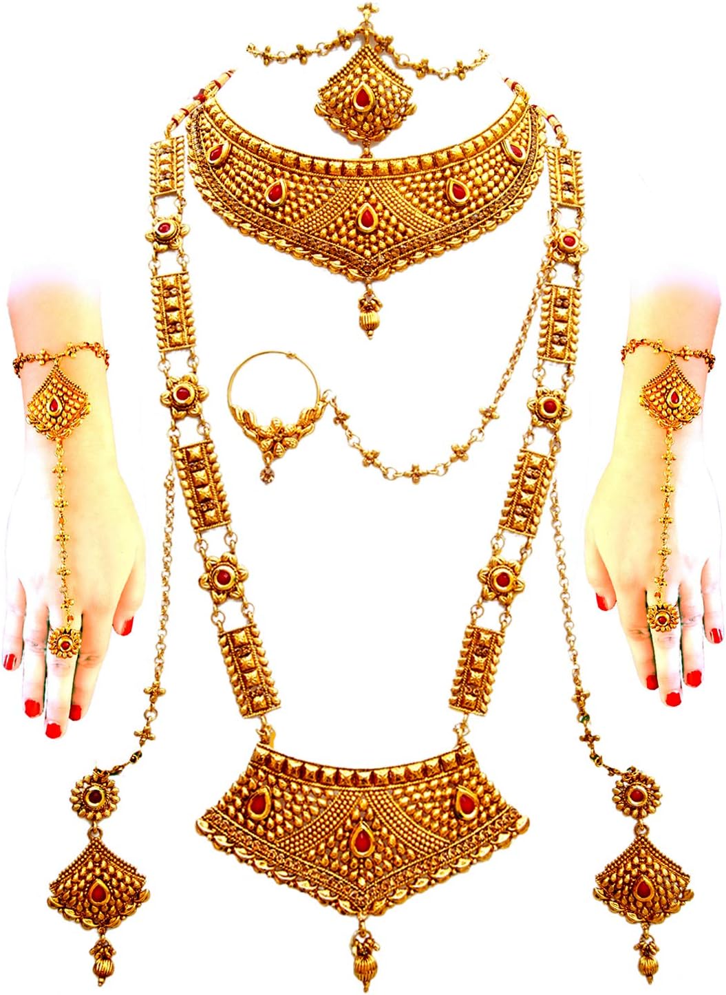SATHIYA Combo Bridal Golden Jewellery Set for Women(Complete 16 Pieces)
