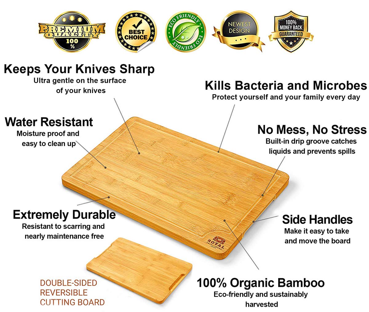 EXTRA LARGE Organic Bamboo Cutting Board with Juice Groove Best