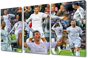 TISHIRON Cristiano Ronaldo Pictures 3 Piece World Cup Soccer Superstar Paintings Canvas Art Wall Decor Modern Houses Decor Artwork Giclee for Living Room Office Poster Prints Framed Ready to Hang 36x24 in
