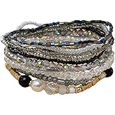 SCRDPRAD Handmade Bohemian Colorful Crystal Beaded Bracelets Set Multilayered Stackable Boho Stretch Adjustable Bangle Cuff Friendship Summer Beach Jewelry for Women