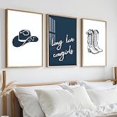 Blue Coastal Cowgirl Canvas Art Posters Western Cowboy Pictures Long Live Cowgirls Wall Art Vintage Cowboy Hats Boots Wall Decor Minimalist Prints Paintings for Bedroom Dorm 16x24 Inch Unframed﻿