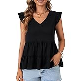 OPOIPIN Women's Casual V Neck Babydoll Tank Top Sleeveless Ruffle Hem Peplum Shirt
