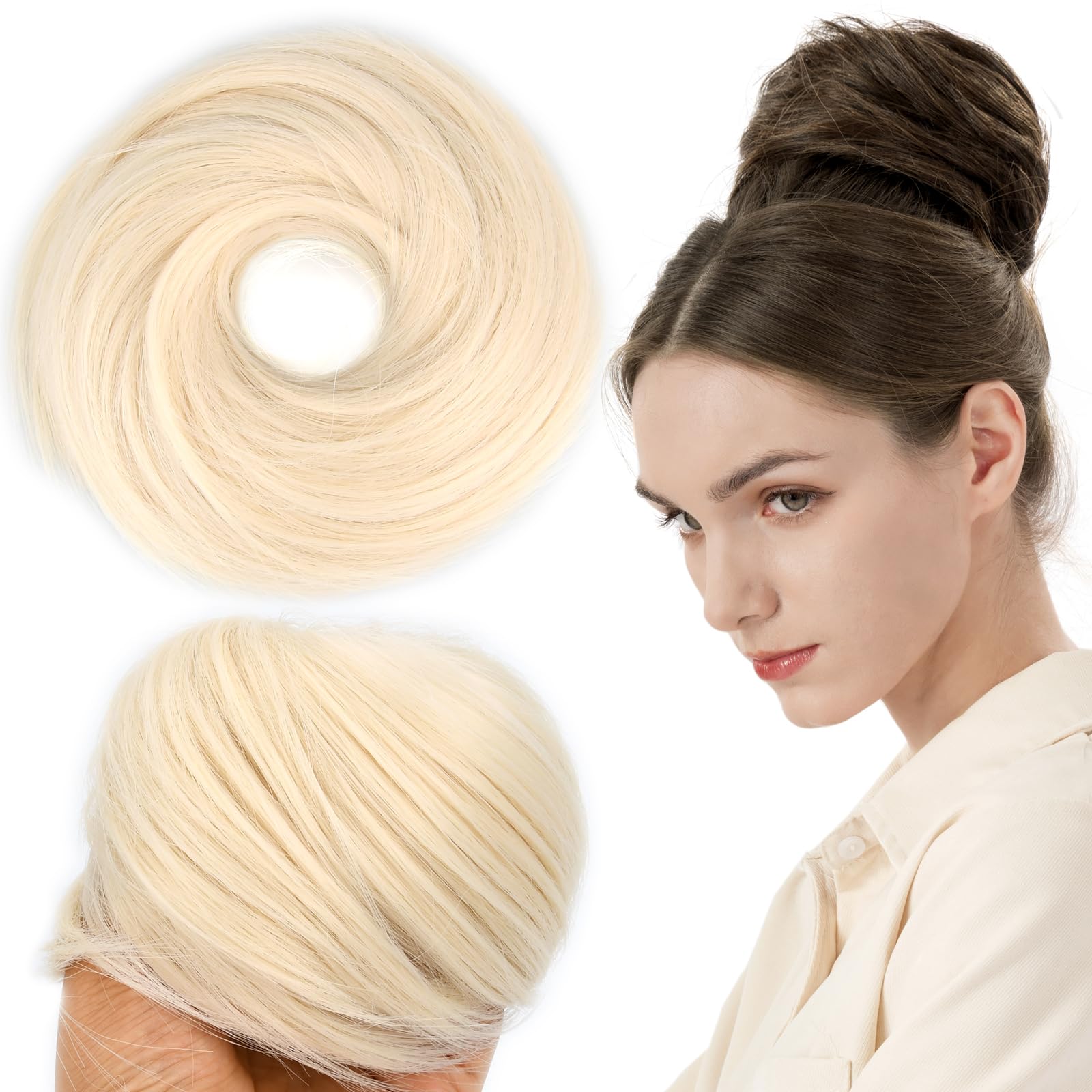 BOBIYA Messy Buns Hair Pieces Hair Scrunchies for Women Synthetic Ponytail Bun Extensions (Platinum Blonde) — image 1