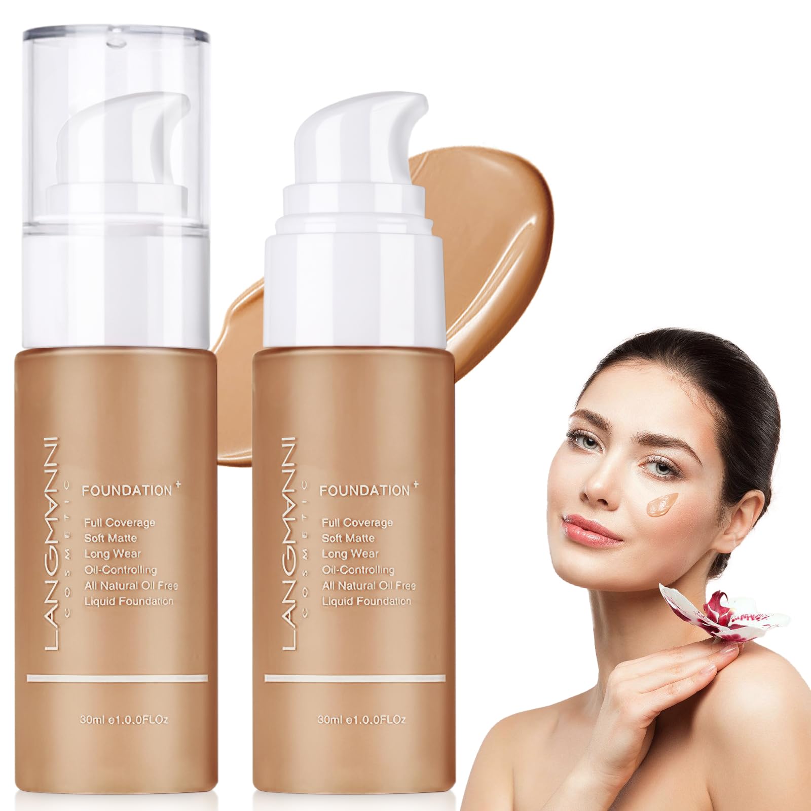 Face Foundation Full Coverage - Matte Liquid Foundation Makeup for All Skin Lightweight Feel, Water and Transfer Resistant, Longlasting Foundation Achieving Polished Look (08#, 60g)