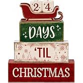 Christmas Countdown Decorations Indoor, Christmas Table Decor for Home | 99 Days Sleigh Christmas Wooden Table Party Centerpiece, Winter Tiered Tray Decor Farmhouse Xmas Gift for Kitchen Coffee Bar