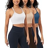 ODODOS Seamless Racerback Sports Bra for Women Ribbed Camisoles Non Padding Yoga Bra Crop Tank Tops