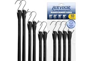 Bolvixor Bungee Cords with Hooks (10 Pack) – 10", 15", 21", 31" Heavy Duty EPDM Rubber Tarp Straps, Max Stretch 2X, Load 180+ LBS, Crimped S Hooks for Cargo, Trucks, Camping, Outdoor Use