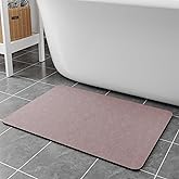 Earcu Bath Mat Rugs 24x17 - Diatomaceous Earth Bath Mats Quick Dry Absorbing Bathroom Rugs Rubber Non Slip Thin Bathroom Mat Fit Under Door, Blush Pink