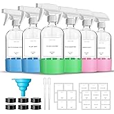 GIVAMEIHF 16oz Clear Glass Spray Bottles,6 Pack Glass Spray Bottles Refillable Empty Bottle with Adjustable Nozzle,Spray Bott