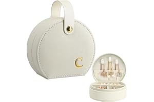 COLLECTIVE HOME - Travel Jewelry Case, Elegant Half-Moon Design with Gold Monogram, Detachable Handle, Personalized Accessory Organizer, Gift for Fashion-Forward Women and Teens (c)