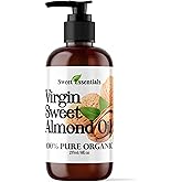 Organic Unrefined Virgin Sweet Almond Oil | Imported From Italy | 100% Pure | Cold Pressed | Hexane Free | Carrier Oil (8 Fluid Ounces)