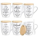 Patelai 6 Set Christian Mugs Bulk 12oz Inspirational Bible Verse Ceramic Coffee Mug with Lid Handle Spoon Religious Gifts for Sunday School Church Men Women Coworker(Spanish)