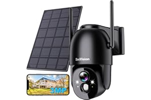 SEEVISION Solar Security Cameras Wireless Outdoor, 2K Battery Powered PTZ WiFi 3MP Security Camera for Home with Spotlight, PIR Motion Detection,Siren, Color Night Vision, 2-Way Talk, SD/Cloud Storage
