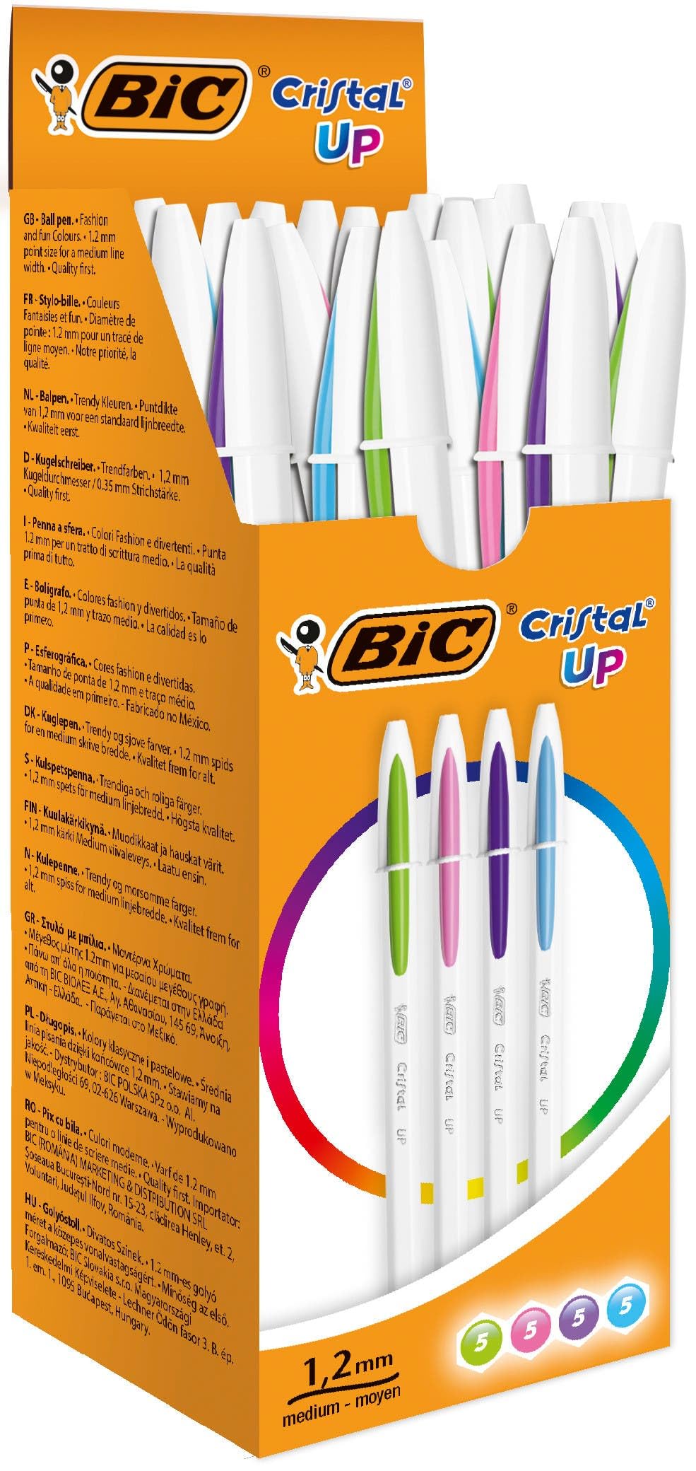 BIC Cristal Up Ballpoint Pens - Assorted Colours, Box of 20 Count (Pack of 1)