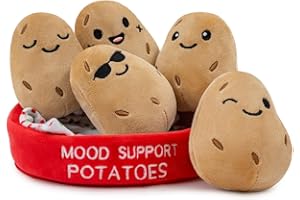 GERBIT Potato Stuffed Animal Cute Plush Toys, 5 Pcs Mood Support Potato Plush and Plushies with Carry Basket, Funny Squeeze T