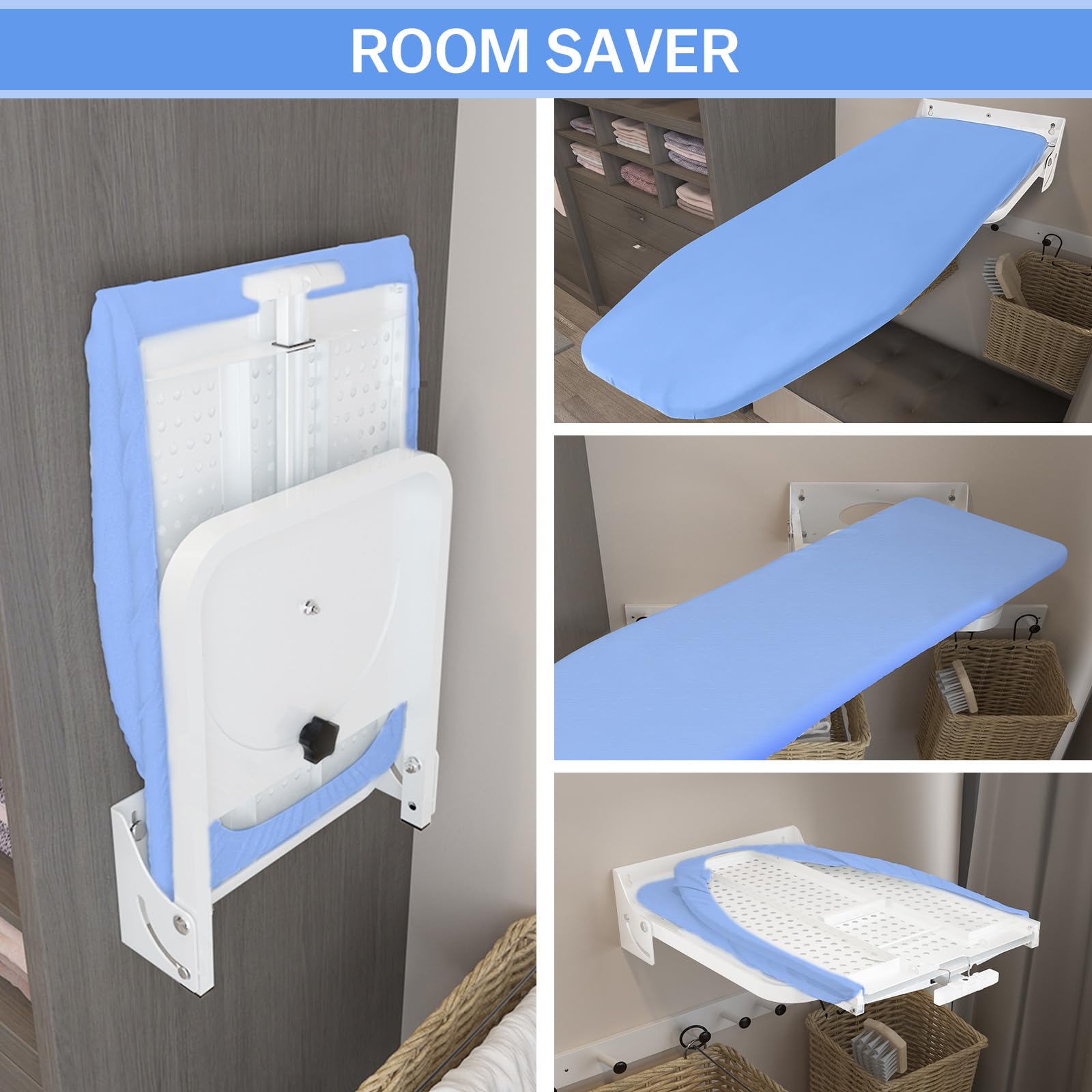 Wall Mounted Ironing Board 38.7 x 12 Inch, 180° Swivel Heavy Duty Ironing Board with Heat Resistant Cover, Space Saving Wall Mount Folding Ironing Boards for Small Spaces Home Laundry Room