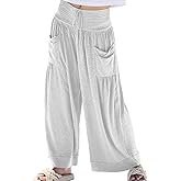Athlisan Baggy Wide Leg Sweatpants Casual Loose Smocked High Waist Palazzo Pants Lounge Trousers with Pockets