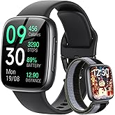 Fitpolo Smart Watch, 1.85" AMOLED Fitness Tracker with Bluetooth Call, Heart Rate/Sleep/SPO₂ Monitor, 100+ Sports Modes, 3ATM Waterproof Smartwatch for Android/iPhone/Samsung, Includes 2 Bands