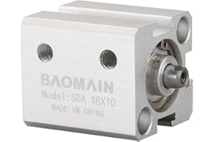 Baomain SDA16x10 Compact Thin Air Cylinder,0.63 inch(16 mm),Stroke 0.39 inch(10 mm), Double-Acting, Single Rod, Aluminum Body for Small Machinery and Industrial Automation