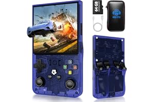 AQHH R36 Max Retro Gaming Console, Retro Handheld Console 4.0'' Screen Linux System, 64G TF Card, 4000mAh Rechargeable Portable Pocket Arcade, Transparent Blue