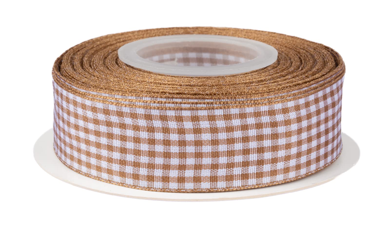 Ribbonitlux Gingham Ribbon, 25mm X 22 Meters, Plaid Checkered Ribbon with Woven Edge, Buffalo Straped Ribbon for DIY Crafts Decoration, Flower Bouquet Wrapping Home Decoration (Old Gold)