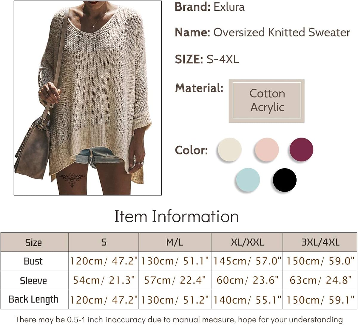 Exlura Women's Casual V Neck Loose Oversized Pullover Sweater High Low Knitted Jumper at  Women’s Clothing store