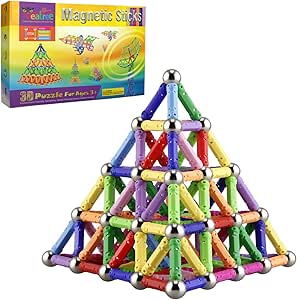 Veatree 160 Pcs Magnetic Building Sticks Blocks Toys, Magnet Educational Toys Magnetic Blocks Sticks Stacking Toys Set for Kids and Adult, Non-Toxic Building Toy 3D Puzzle with Storage Bag