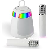 Mini Karaoke Machine with 2 Wireless Microphones, Portable Karaoke Machine for Kids &amp; Adults, 10W Bluetooth Speaker with Voice Changer, Lights, Supports USB/TF/AUX