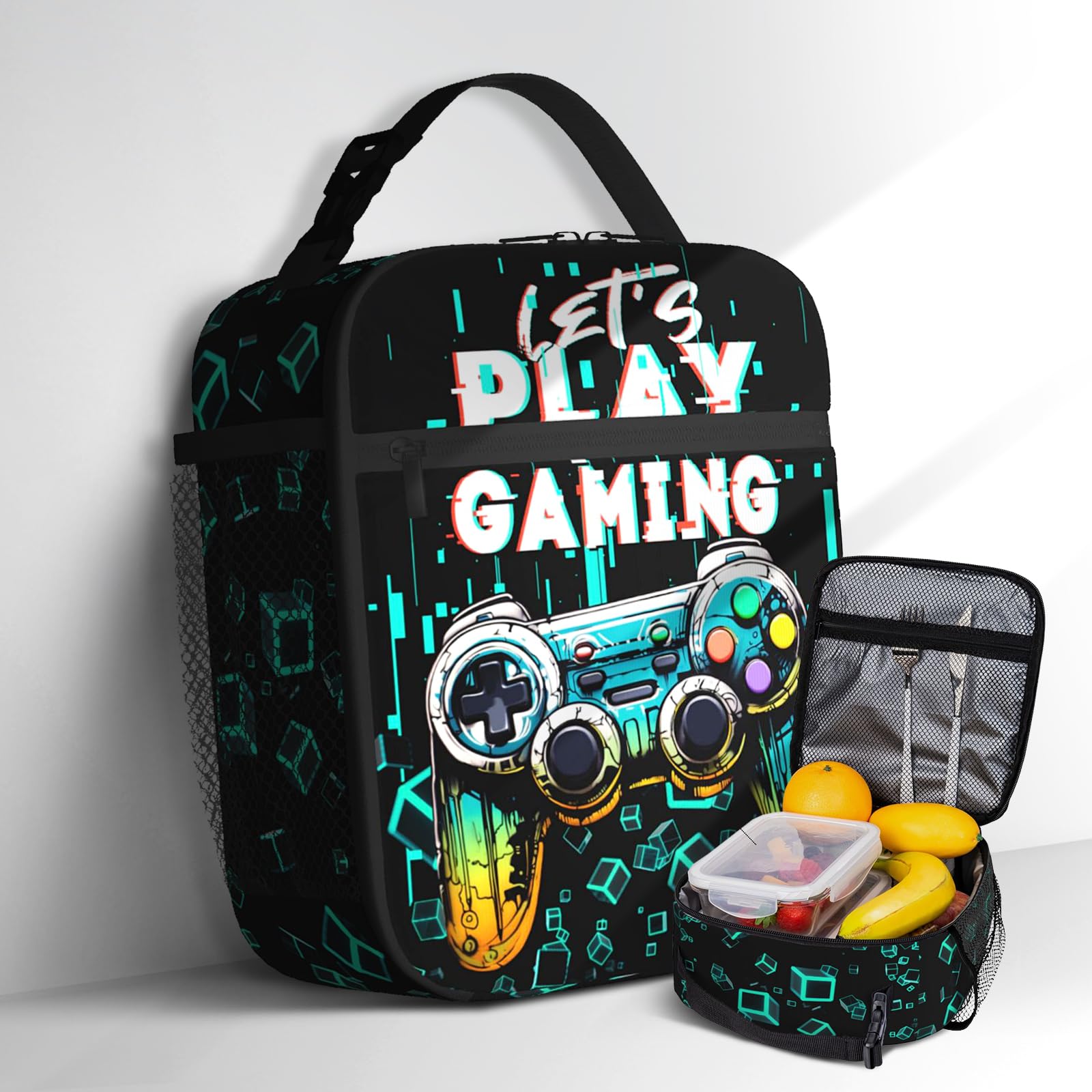 Photo 1 of Video Game Lunch Bag for Boys Girls Kids Teenage Colorful Green Gamepad Boys Lunch Box Reusable Insulated Games Lunchbox Waterproof Leakproof Portable Game School Lunch Boxes