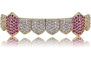 JINAO Grillz Gold Grills for Your Teeth Fake Teeth 18K Gold Plated Iced out 8 Top Teeth 8 Bottom Tooth Grillz for Men Women Hip Hop Rapper Costume