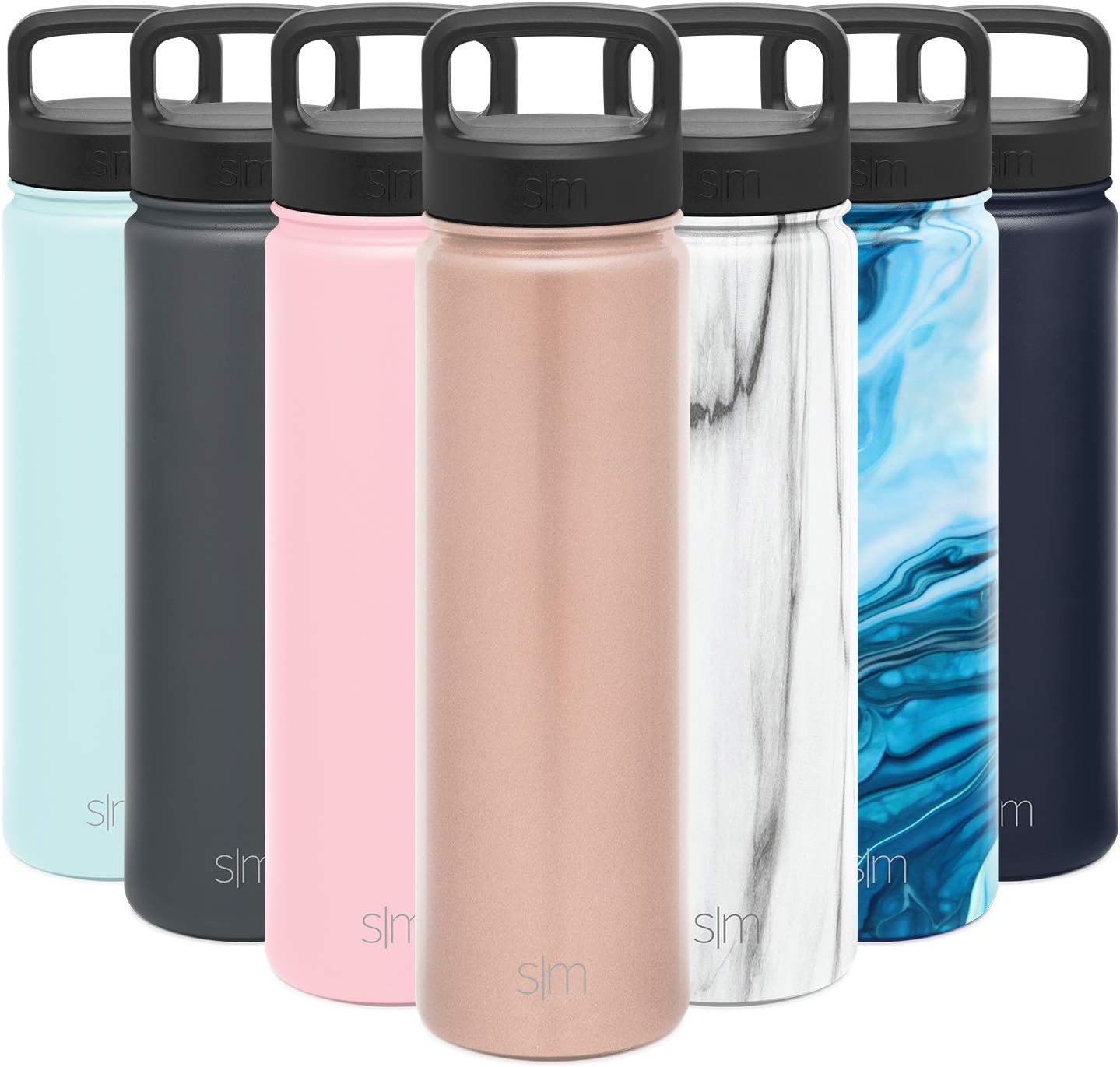 Simple Modern 22 Ounce Summit Water Bottle - Stainless Steel Liter Flask +2 Lids - Wide Mouth Tumbler Double Wall Vacuum Insulated Pink Leakproof -Rose Gold