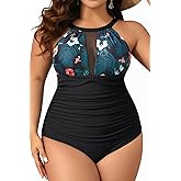 Aqua Eve Plus Size Swimsuit Women One Piece Swimsuit Tummy Control High Neck Bathing Suit Ruched Swimwear