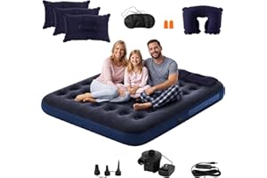 King Size Camping Air Mattress Bed with Air Pump,80"x 72"Thickened Portable Blow Up Inflatable Air Mattress,Travel Sleeping B