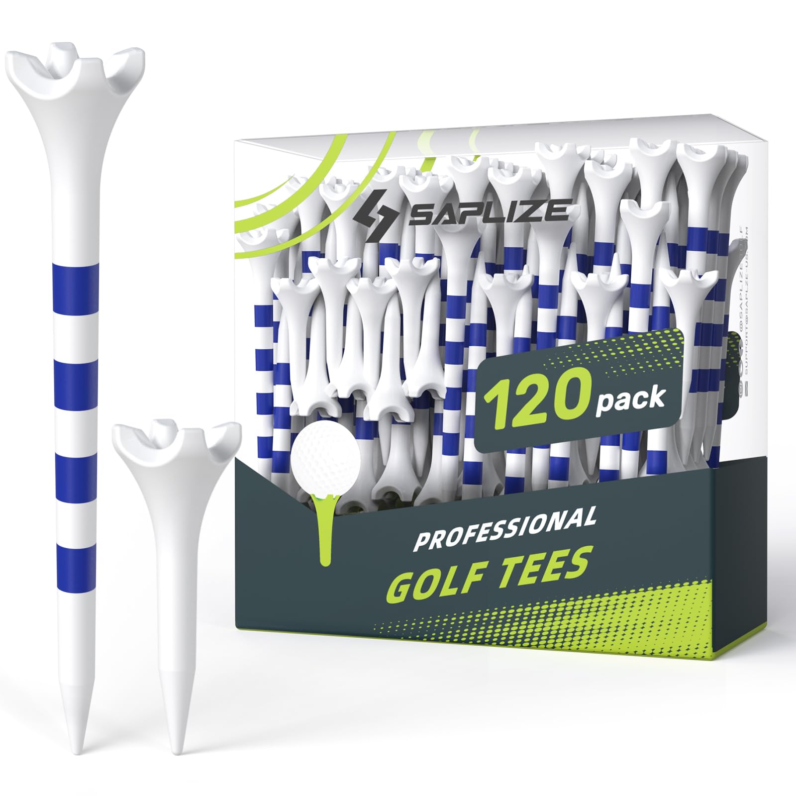 Photo 1 of SAPLIZE Professional 120 Pack Golf Tees(100 Driver Tees + 20 Iron/Hybrid Tees), Low Friction & Resistance, 4 Prong Plastic Golf Tees