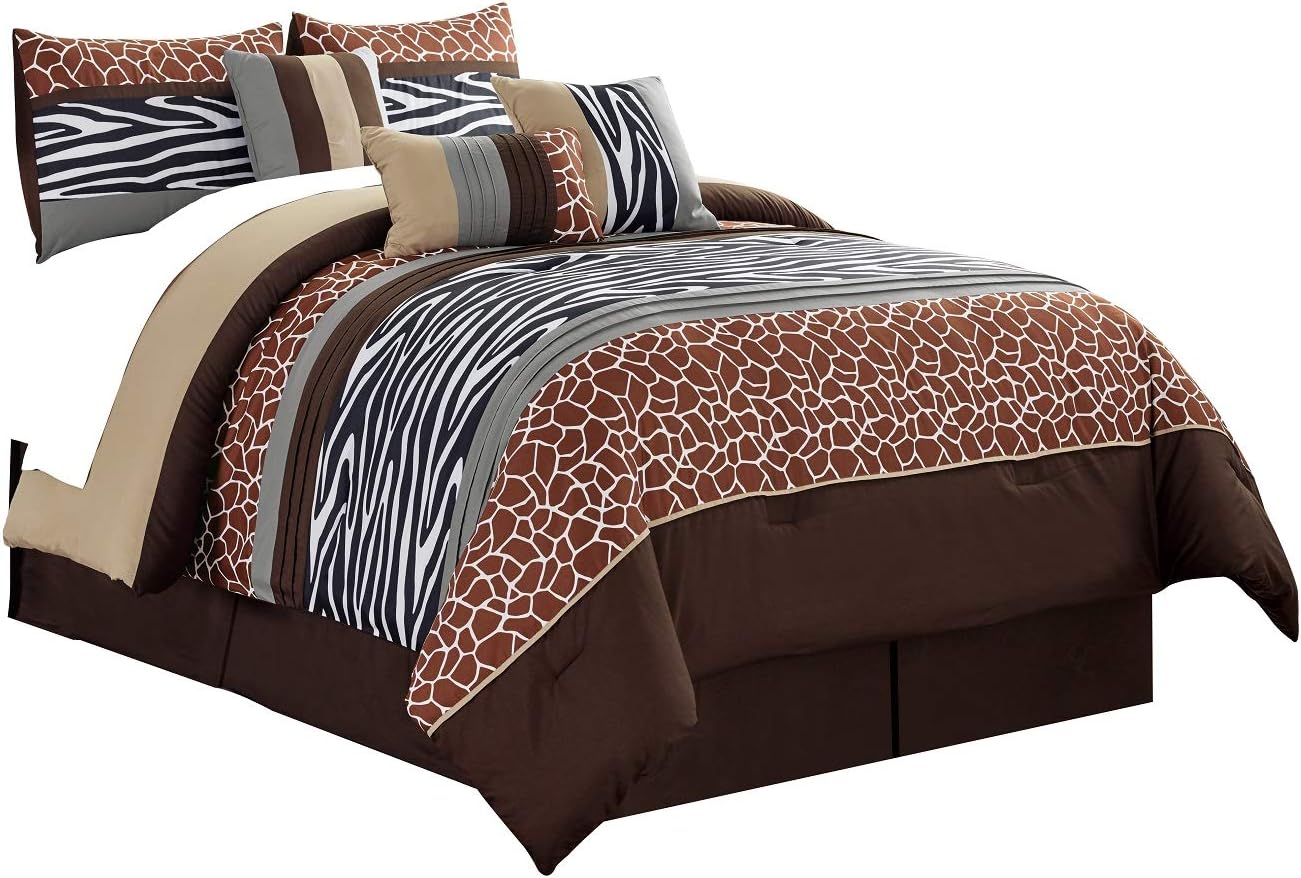 Amazon Com Wpm 7 Piece Animal Print Comforter Set Coffee Brown