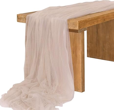Amazon Com Ling S Moment 30x195 Inch Extra Long Tulle Table Runner For Wedding Reception Table Sweetheart Table Party Bridal Shower Decorations Shimmer Dune 16ft Kitchen Dining