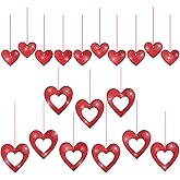 MixTeach 48 Pcs Valentine's Day Heart Hanging Swirls Glitter Heart Decor Red Heart Garland Ornament Ceiling Decorations for Bridal Shower, Engagement, Anniversary, Wedding Party Supplies